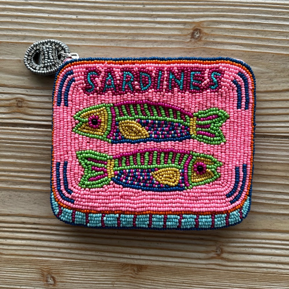 Beaded Sardines Coin Pouch Pink Multicolor Zip Pouch